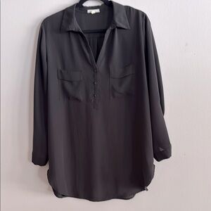 Pleione Black 3/4 Sleeve Relaxed Polo Blouse